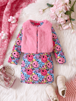 Cartoon dress with teddy vest