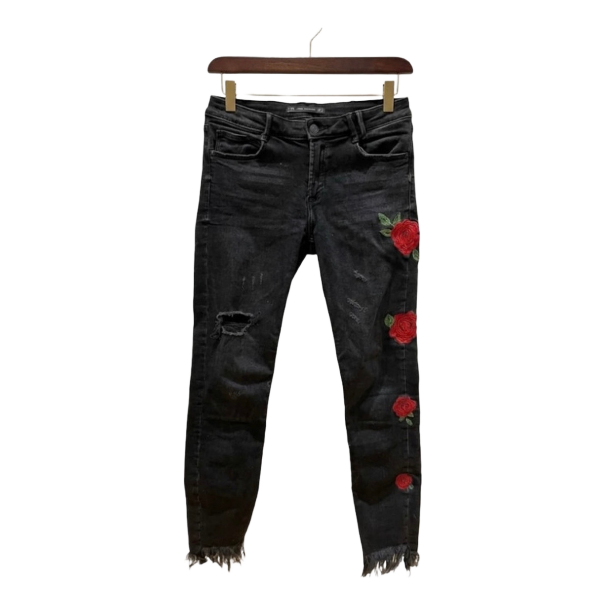Zara Sorte Zara-jeans med roser, Størrelse S / 36 — Secondhand Skinny ...
