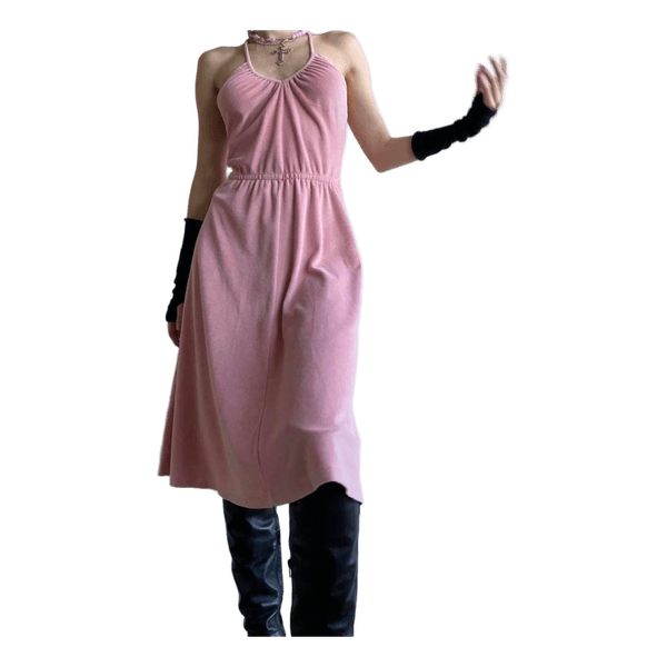 Pink velvet midi dress
