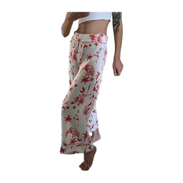 Lindex White Pants with Red Flowers