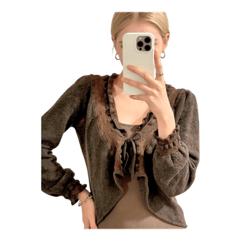 Vintage Brown ruffled cardigan