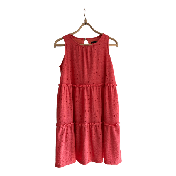 Coral tiered eyelet dress