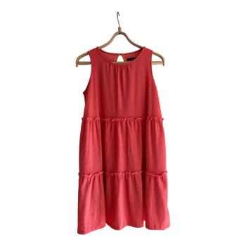 Coral tiered eyelet dress