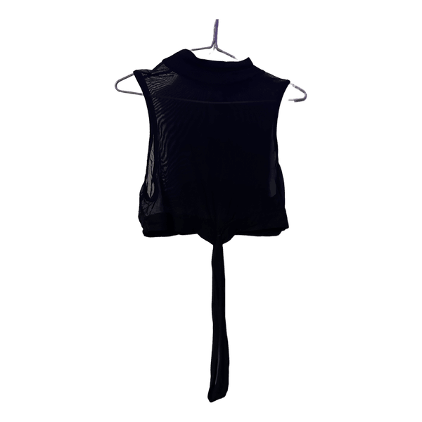 Black mesh tie-front top