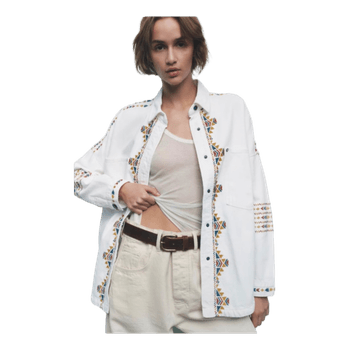 Zara white oversized embroidered jacket