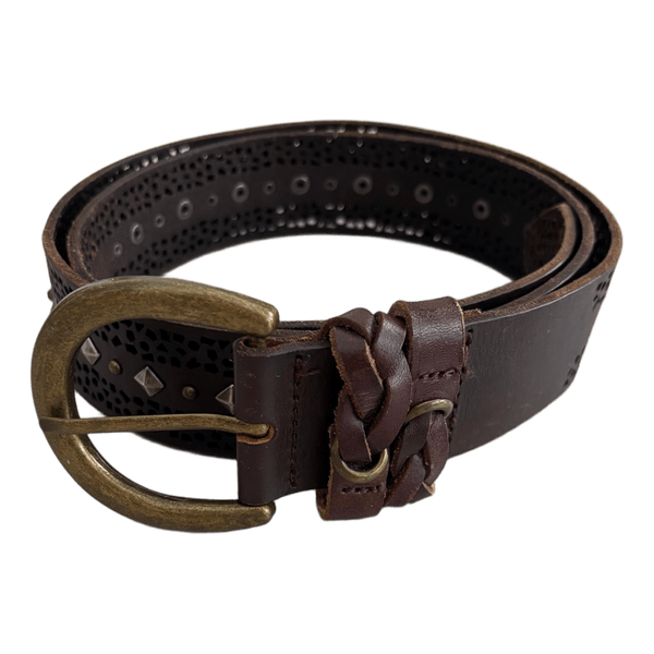 Brown leather cutout belt