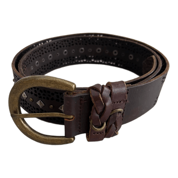 Brown leather cutout belt