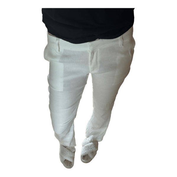 White linen flare trousers