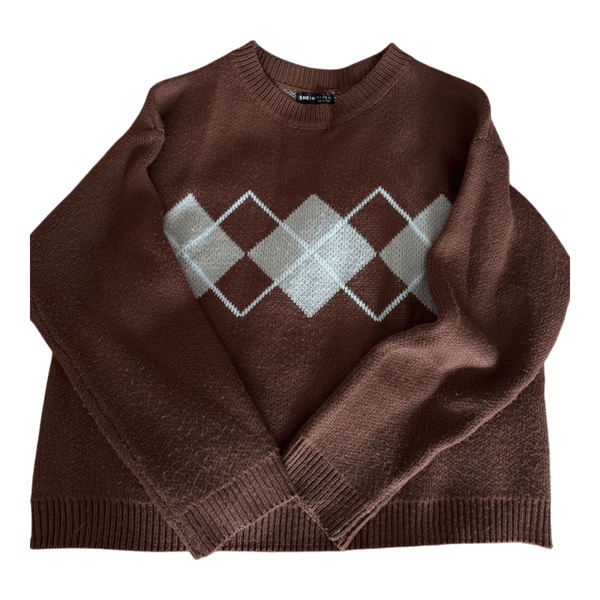 SHEIN brown argyle knit sweater