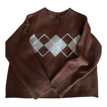 SHEIN brown argyle knit sweater