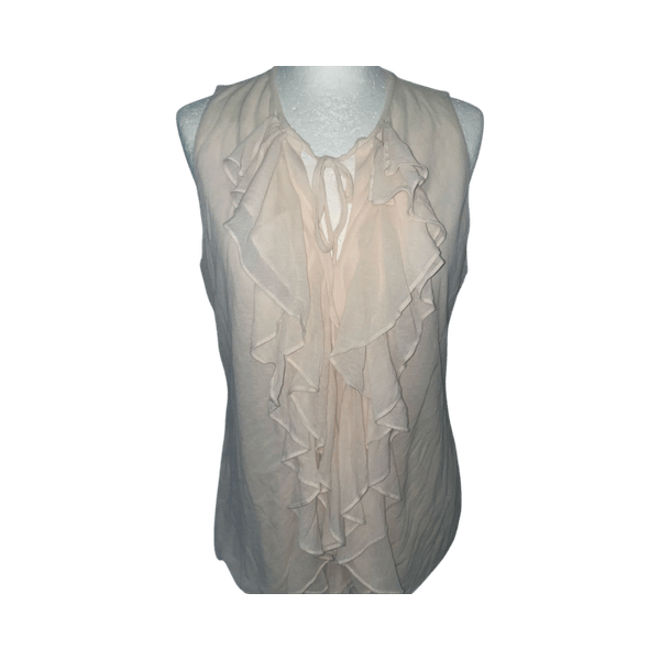 beige frill sleeveless blouse