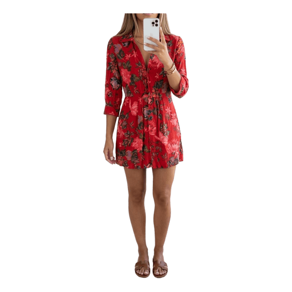 Red floral mini dress
