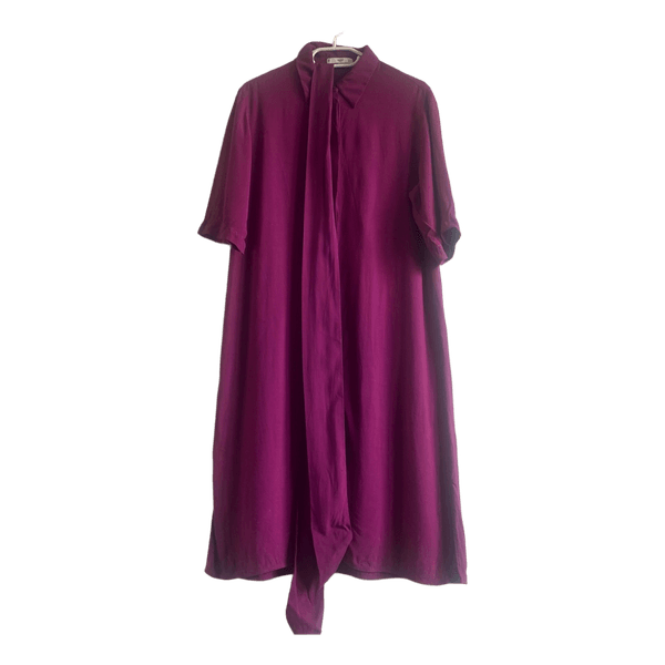 Mango Suit Magenta Purple Viscose Midi Shirt Dress M Belted Oversized Minimalist Elegant