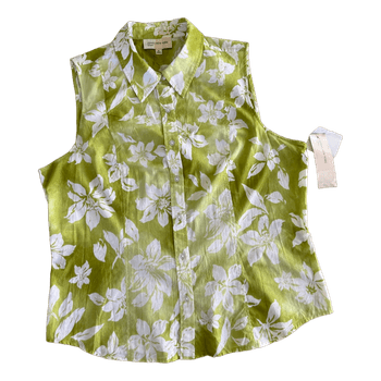 Green floral sleeveless blouse
