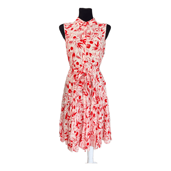 Red white floral midi dress