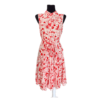 Red white floral midi dress