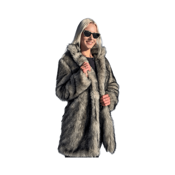 Grey long faux fur coat