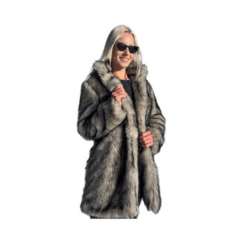 Grey long faux fur coat