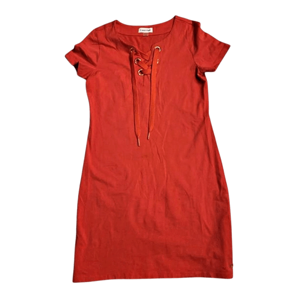 Red lace-up dress