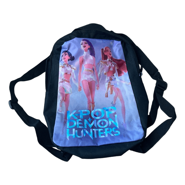 K-Pop demon hunters black graphic print backpack