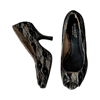 Bianco Black lace peep-toe heels