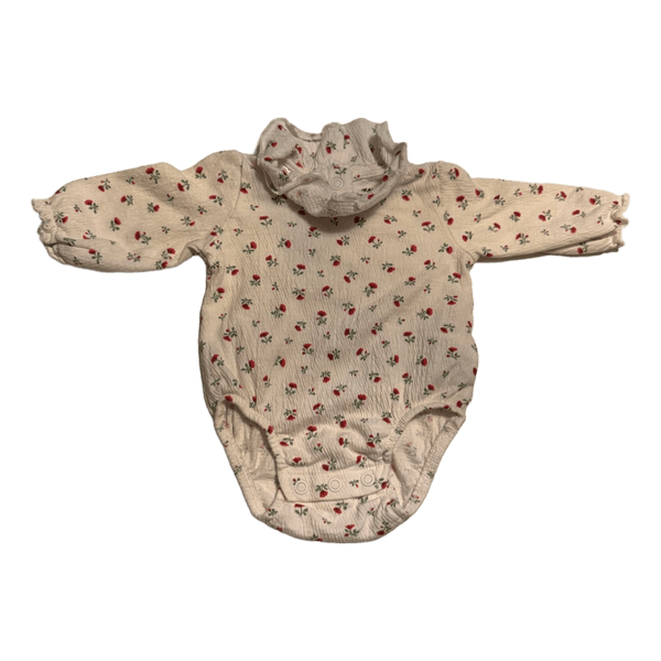 Hvid Langærmet baby body med blomsterprint