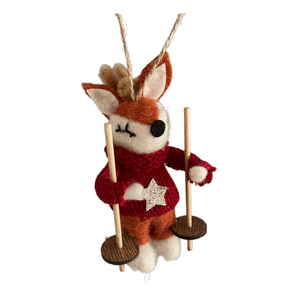 Felt fox ski ornament