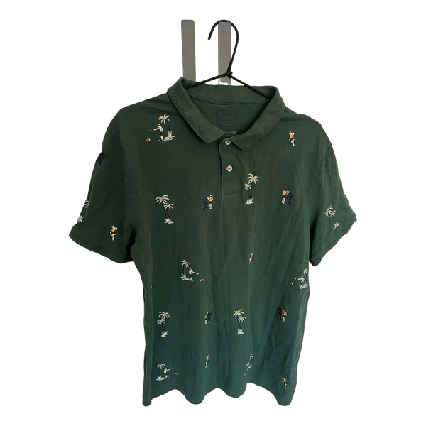 Green patterned polo shirt