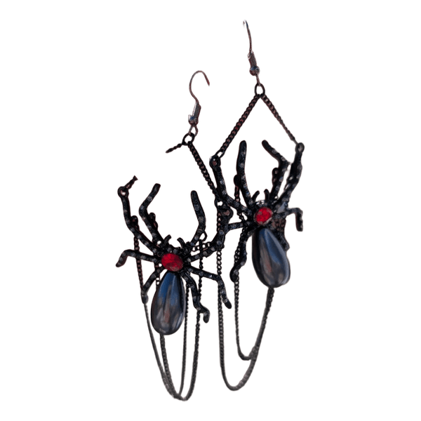 Black spider dangle earrings