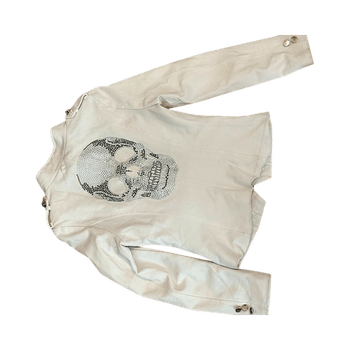 White biker jacket with skull design