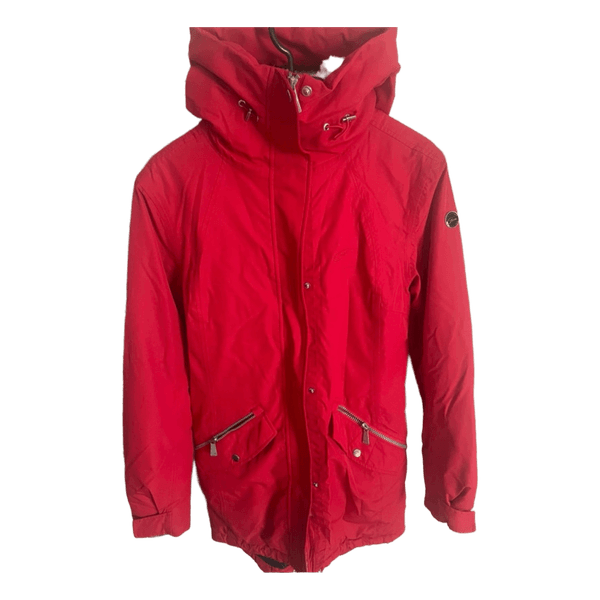 Red hooded parka coat