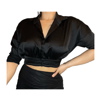 Musta satiinipaita crop top