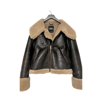 Brown shearling bomber jacket