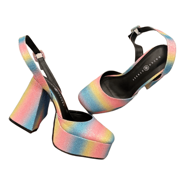 Daisy Street Rainbow Glitter Platform Heels | Y2K 70s Disco UK 6 / EU 39