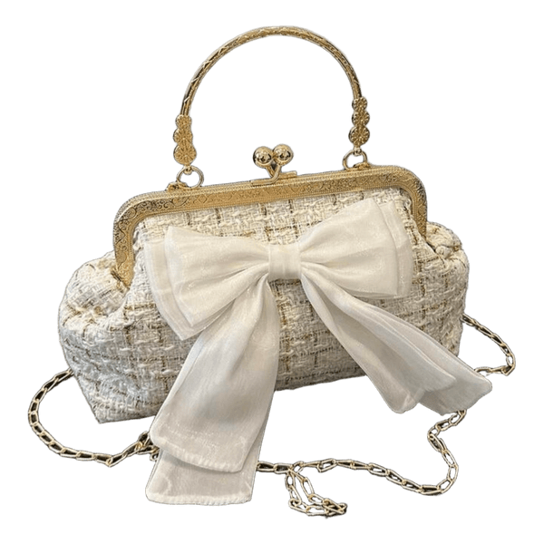 Tweed bow clutch bag