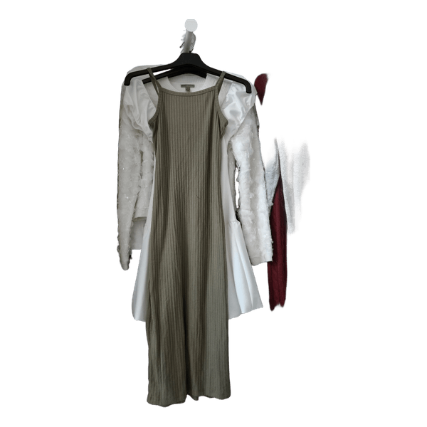 Khaki ribbed midi dress