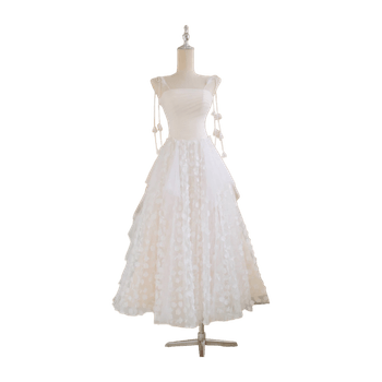 White Tulle A-Line Dress with Floral Detail