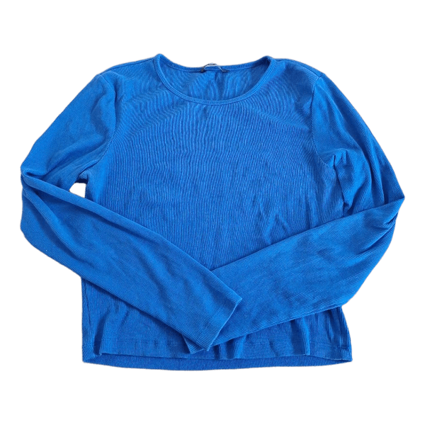 Blå langærmet ribstrikket bluse
