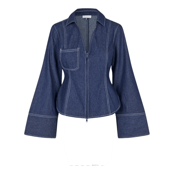 Mørkeblå denimskjorte med lynlås