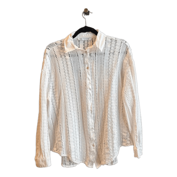 White lace button up