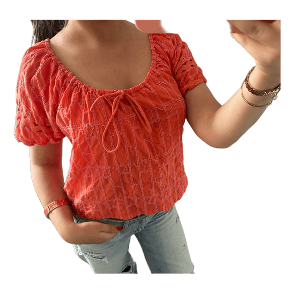 Korallfärgad broderad blus Zalando