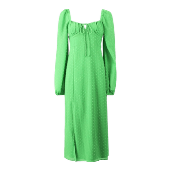 Gina Tricot Green Milkmaid Midi Dress XS Bratz Cottagecore Puff Sleeve