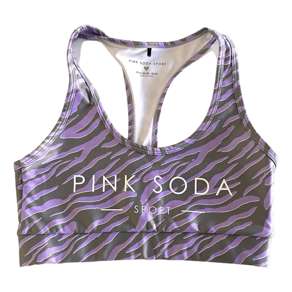 Pink Soda Sport Sports Bra XS Purple Zebra Print Racerback Gym Fitness Activewear