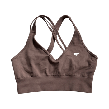 Brown strappy sports bra