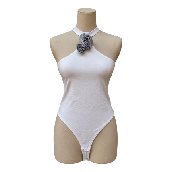 New Zara Bodysuit with Silver 3D Flowers (Size L)