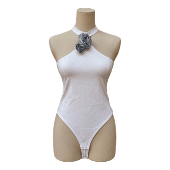 New Zara Bodysuit with Silver 3D Flowers (Size L)