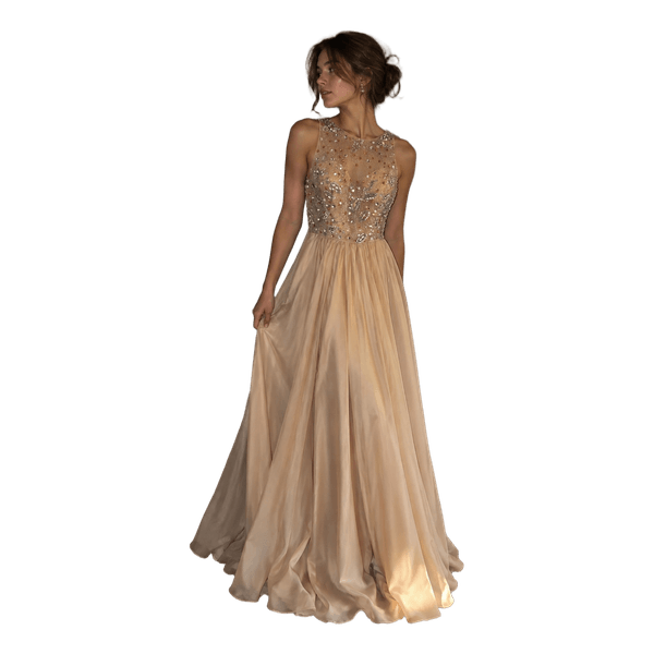 Beige embellished prom dress
