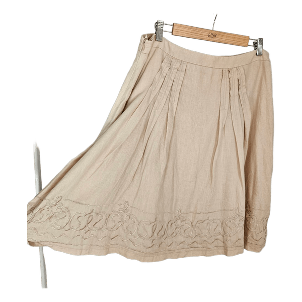 Marc Aurel Women's Linen Midi Skirt Size 42 Beige Embroidered Boho