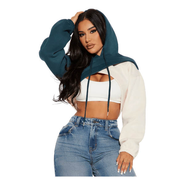 Colorblock hooded crop sweater