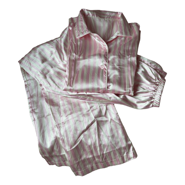 Stribet satin pyjamassæt